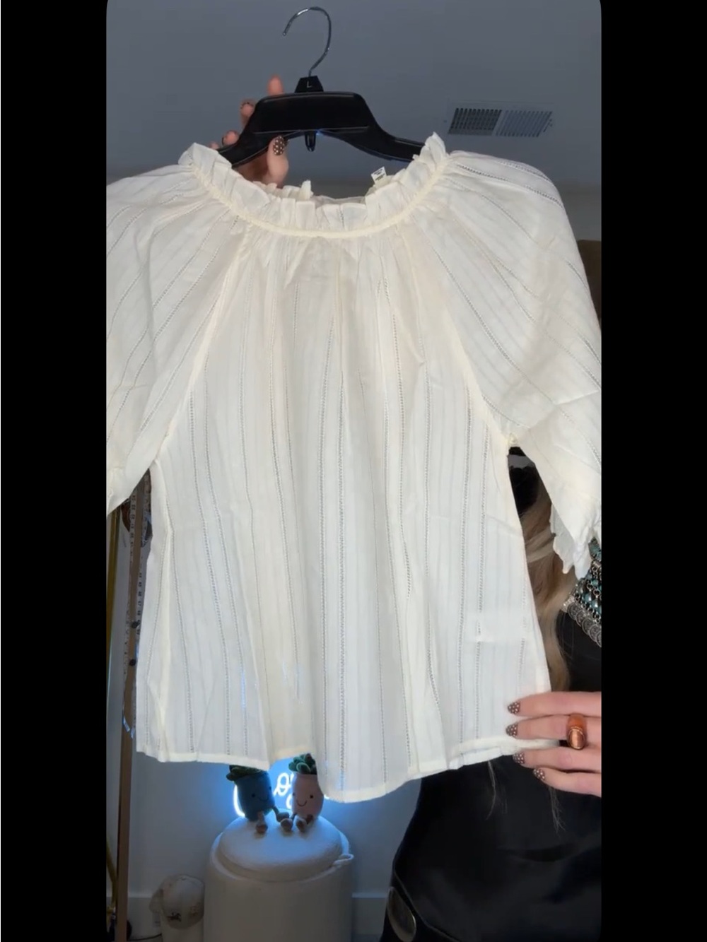 Women's Cream Lightweight Peasant Top - Classic Ruffle Neck